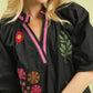 EMB FLORAL VNECK BLACK TOP
