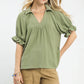 SOLID COLLAR V-NECK SAGE TOP