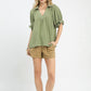 SOLID COLLAR V-NECK SAGE TOP