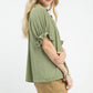 SOLID COLLAR V-NECK SAGE TOP