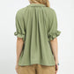 SOLID COLLAR V-NECK SAGE TOP