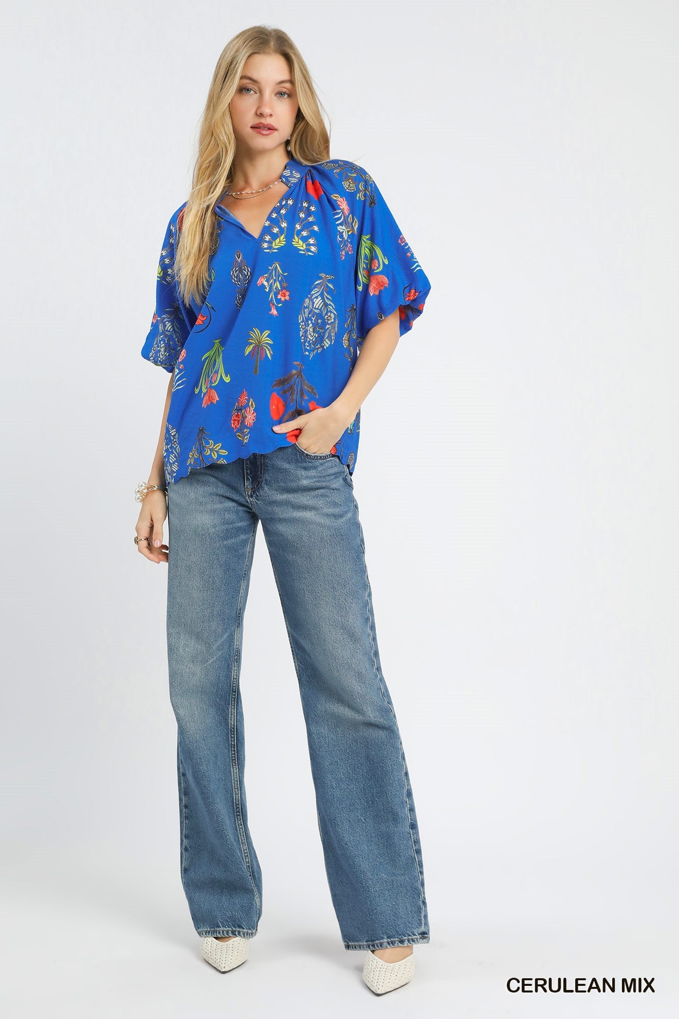 SASSY FLORAL CERULEAN MIX TOP