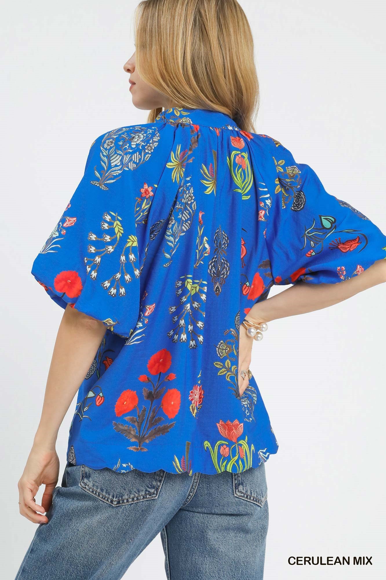 SASSY FLORAL CERULEAN MIX TOP