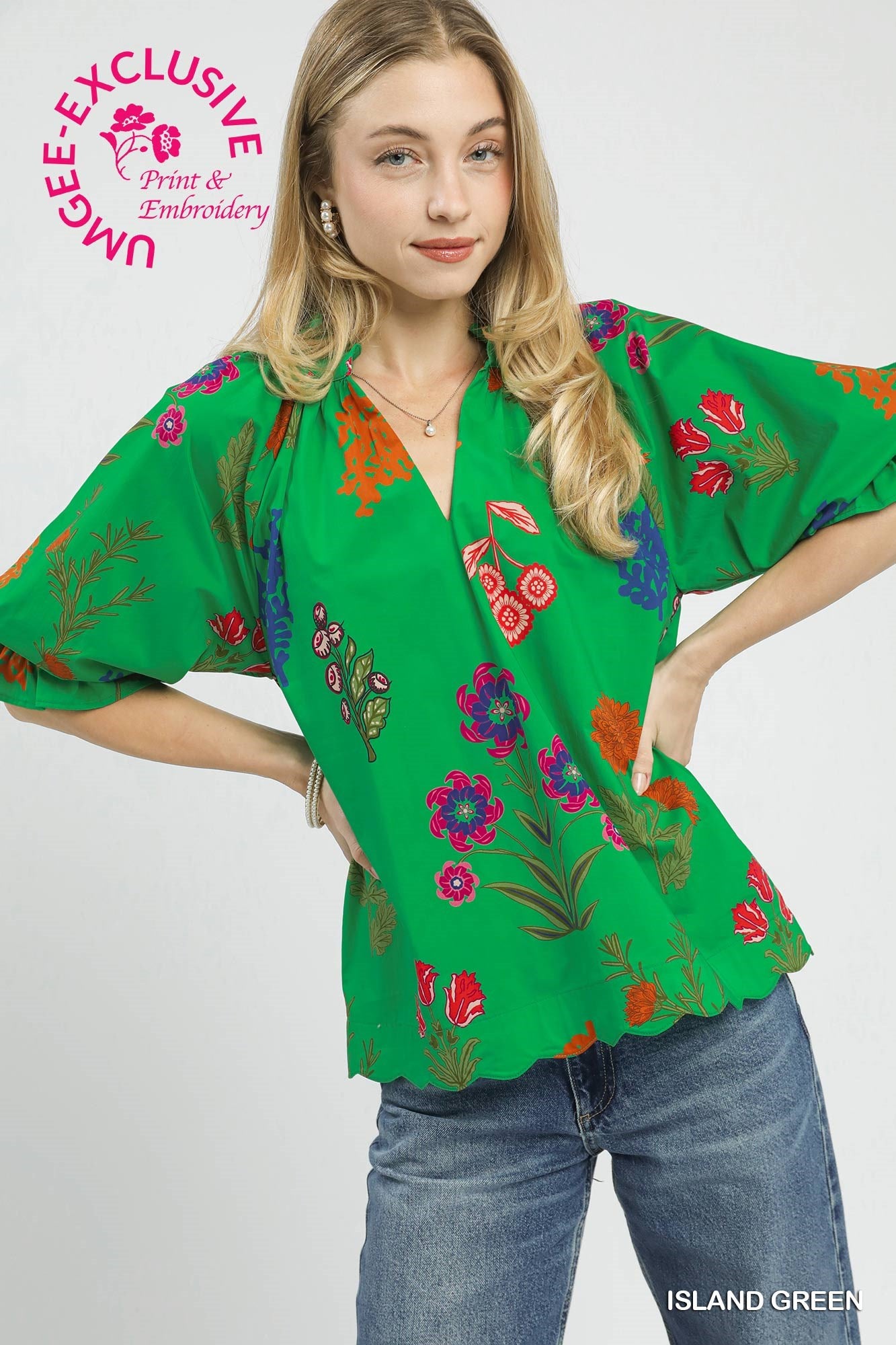 SCALLOP HEM ISLAND GREEN TOP