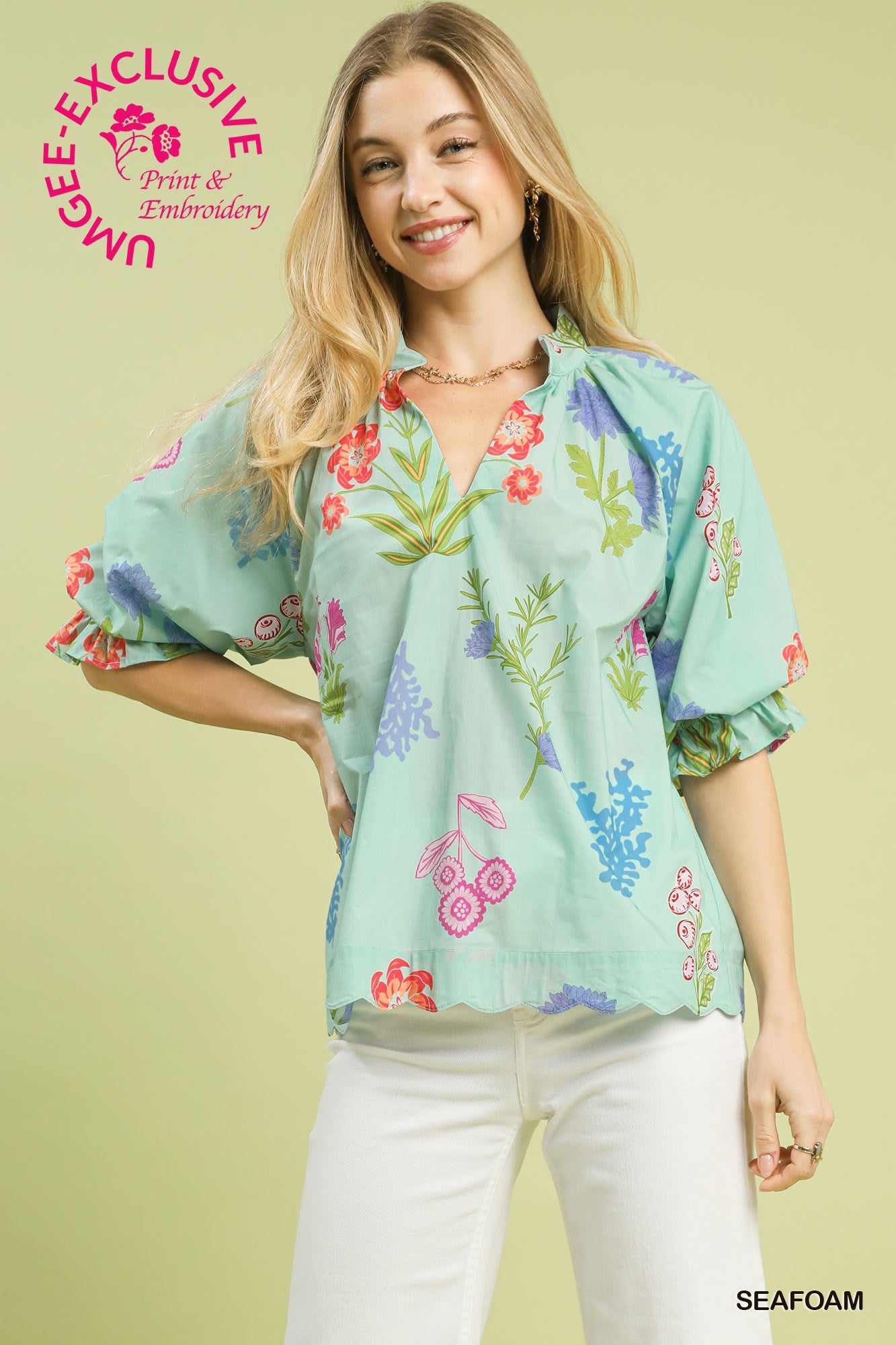 SCALLOP HEM SEAMFOAM TOP