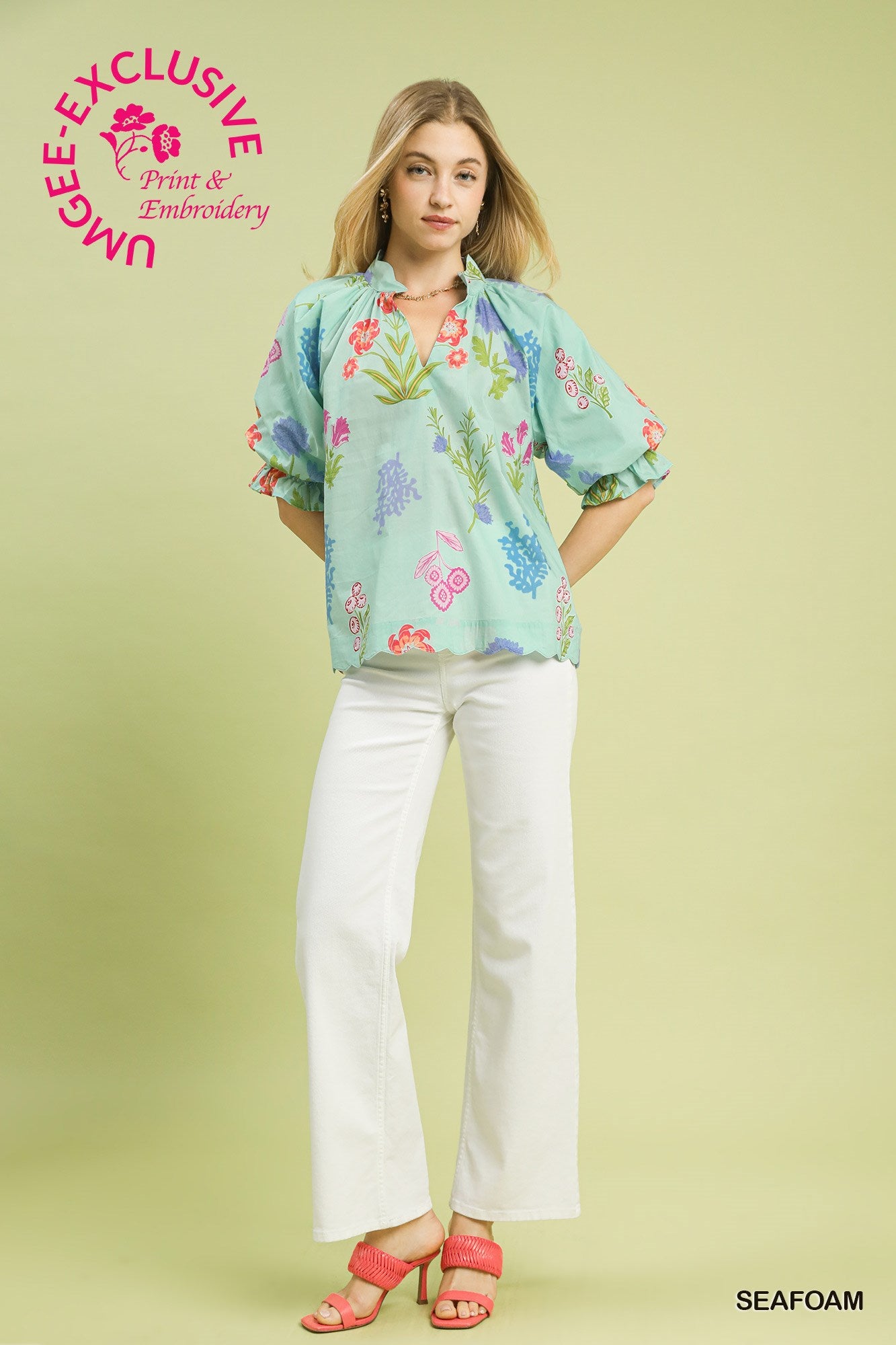 SCALLOP HEM SEAMFOAM TOP