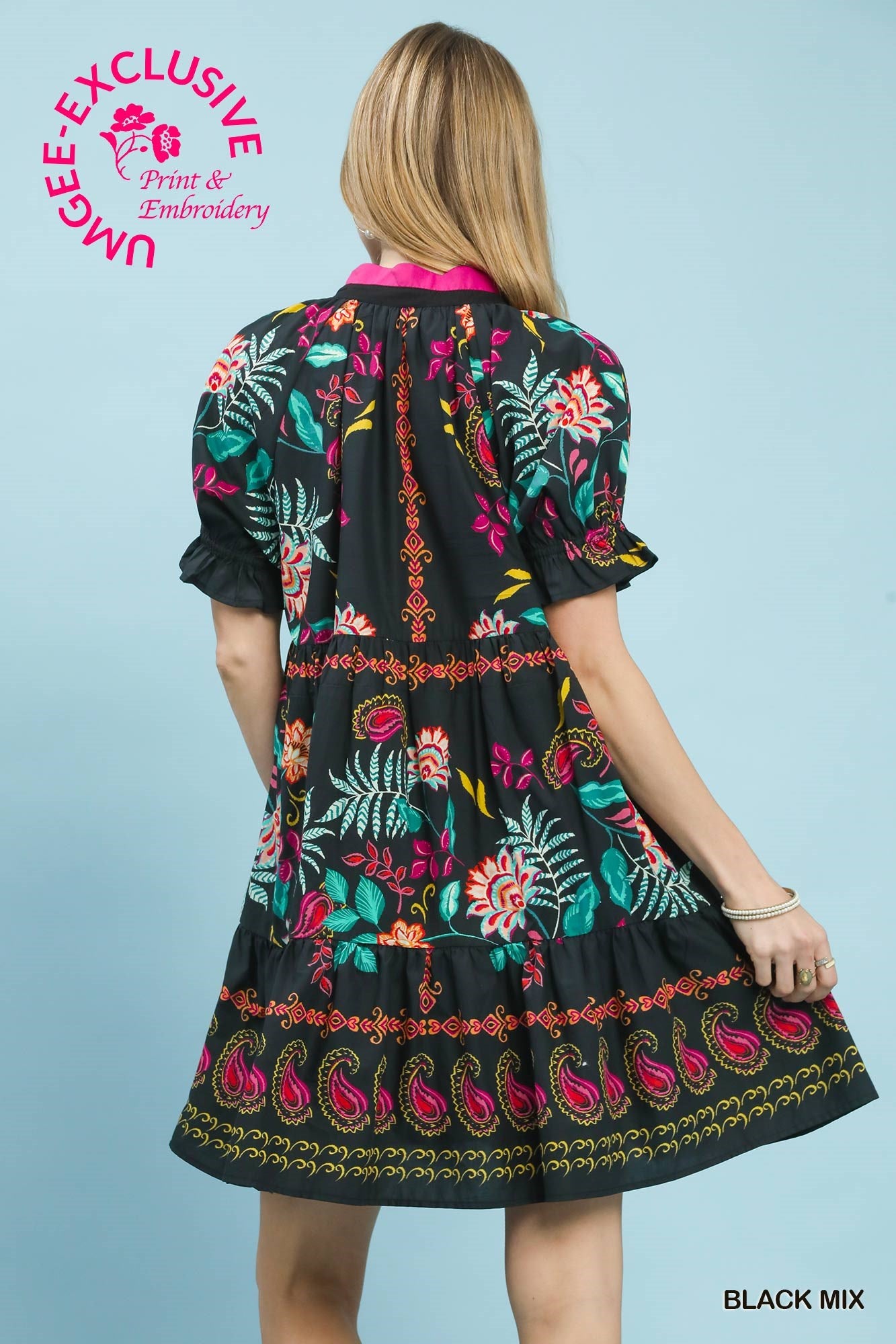 BLACK MIX PRINT MINI DRESS