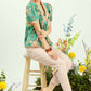 ABSTRACT V-NECK GREEN MIX TOP