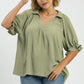 SOLID COLLAR V-NECK SAGE TOP