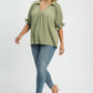 SOLID COLLAR V-NECK SAGE TOP