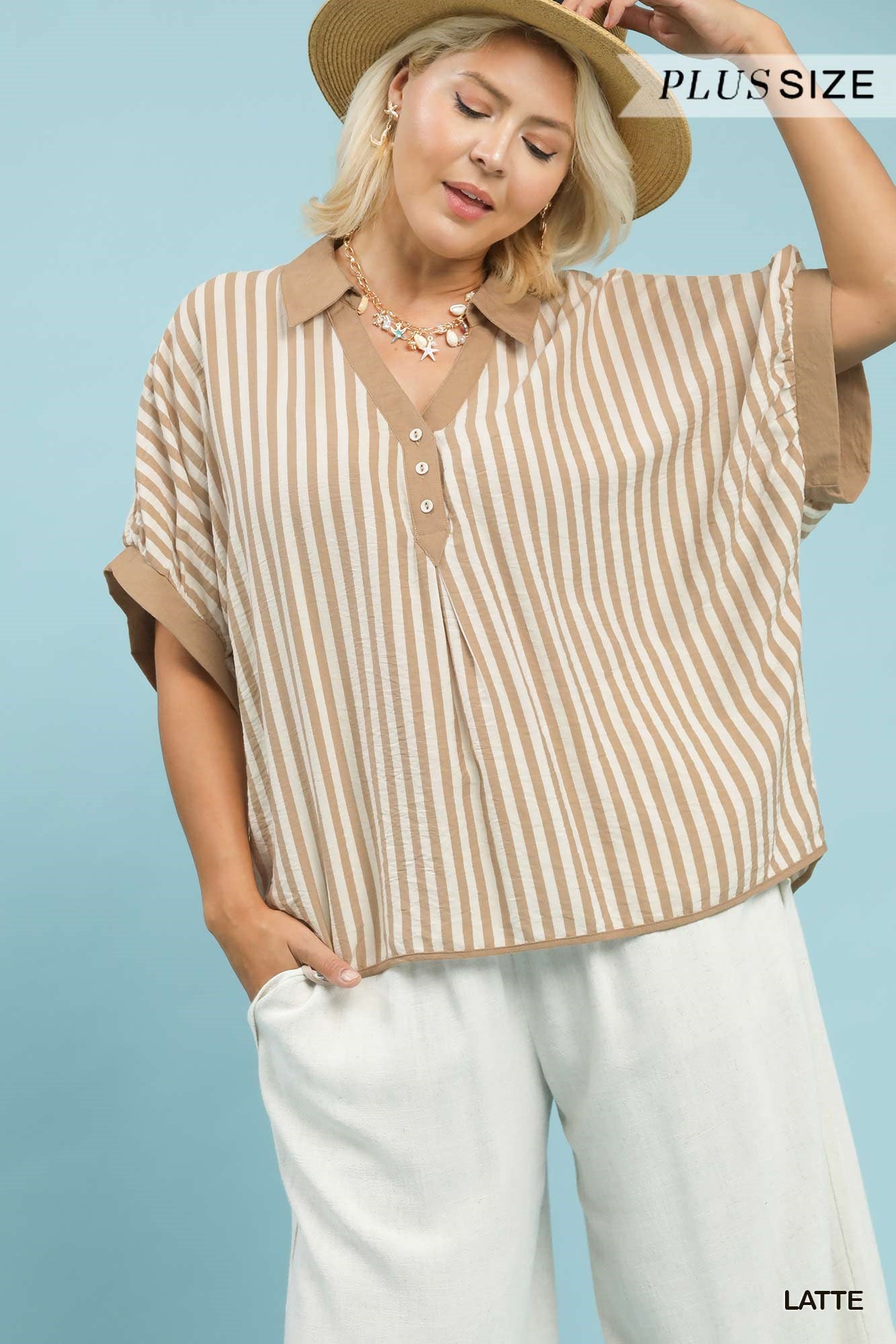 STRIPE COLLAR LATTE TOP