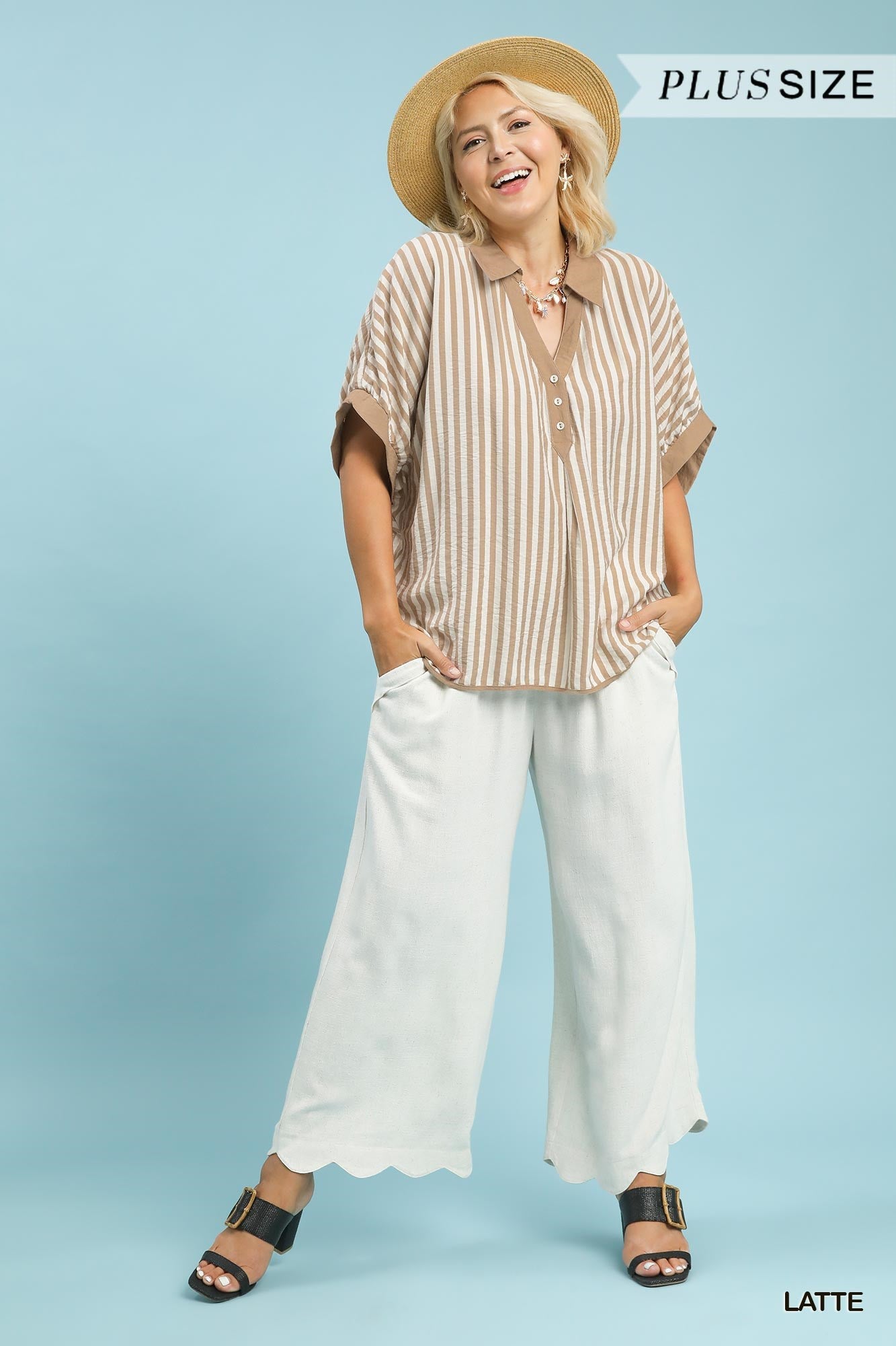 STRIPE COLLAR LATTE TOP