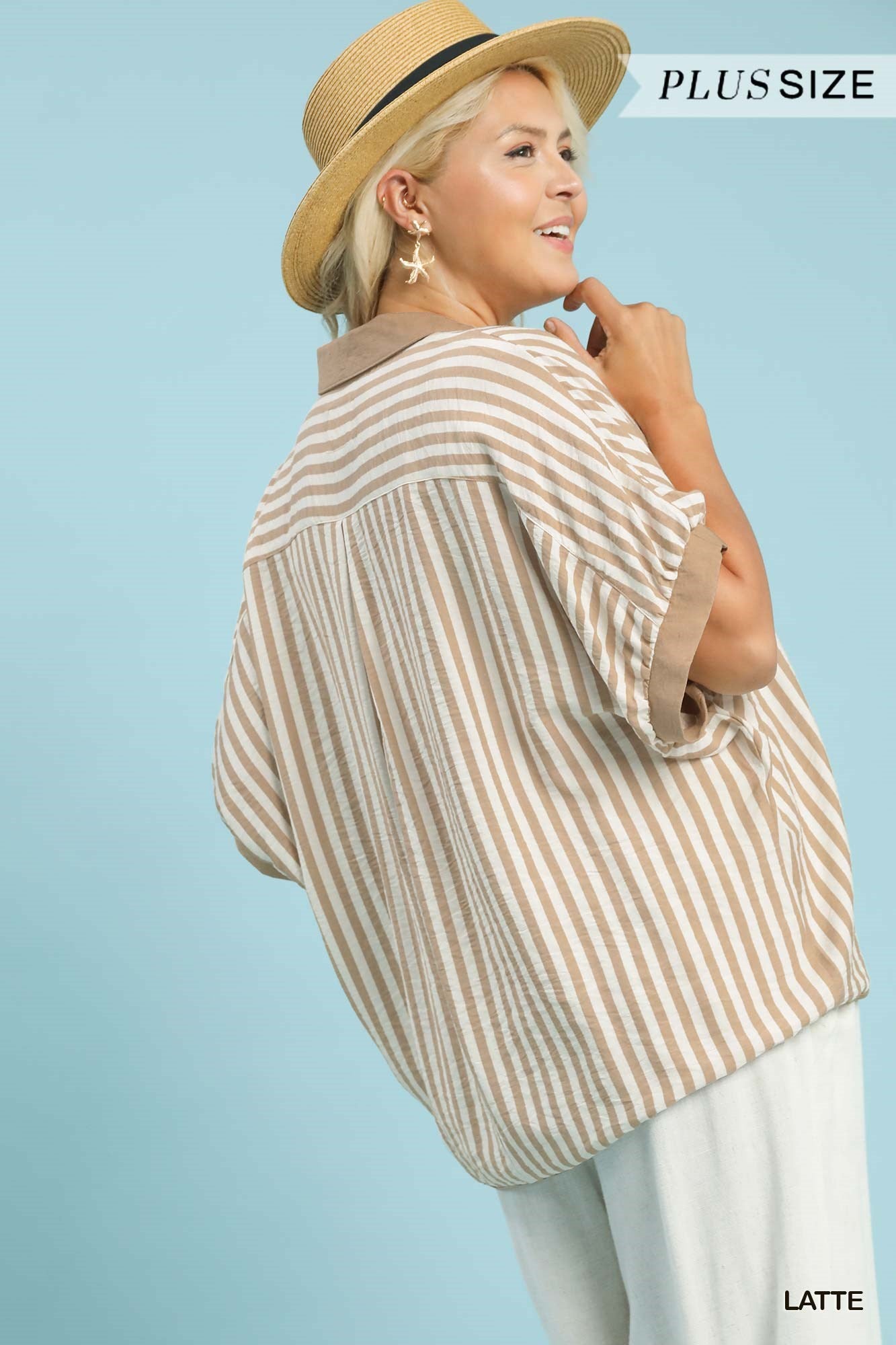 STRIPE COLLAR LATTE TOP