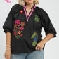 EMB FLORAL VNECK BLACK TOP
