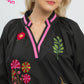 EMB FLORAL VNECK BLACK TOP