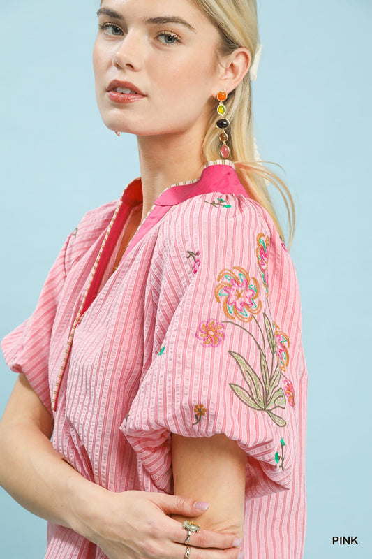 STRIPED EMB PINK TOP