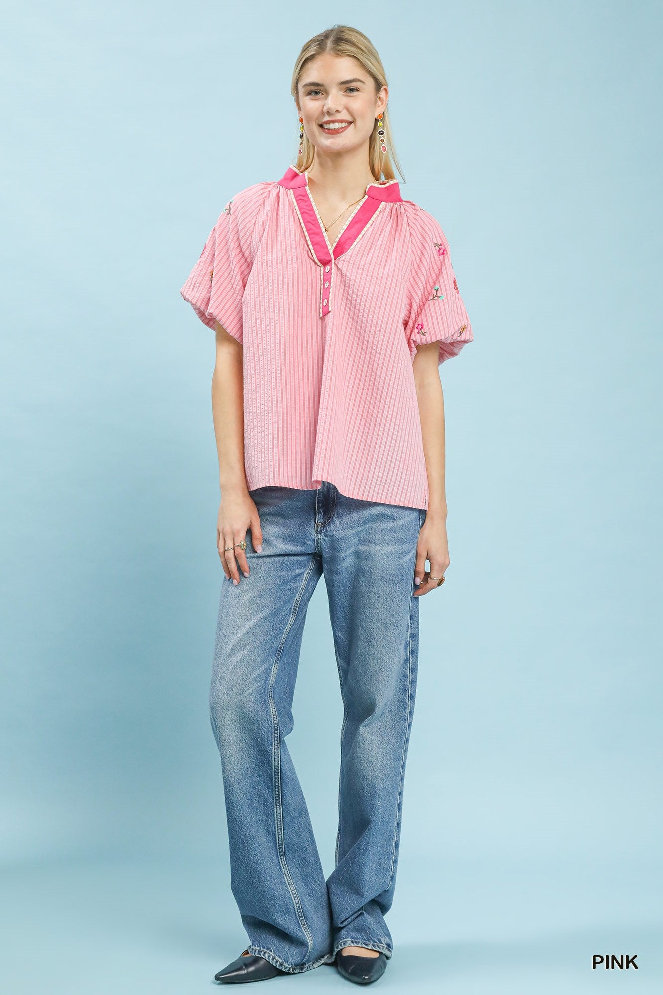 STRIPED EMB PINK TOP