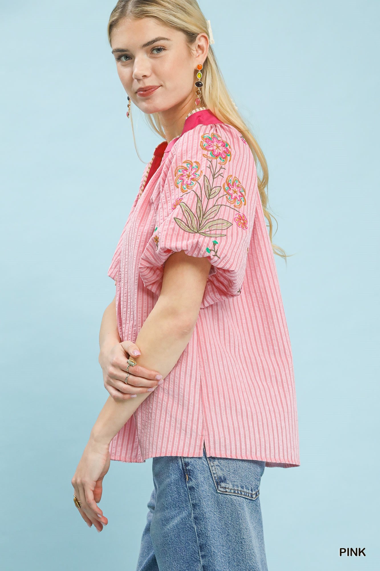 STRIPED EMB PINK TOP