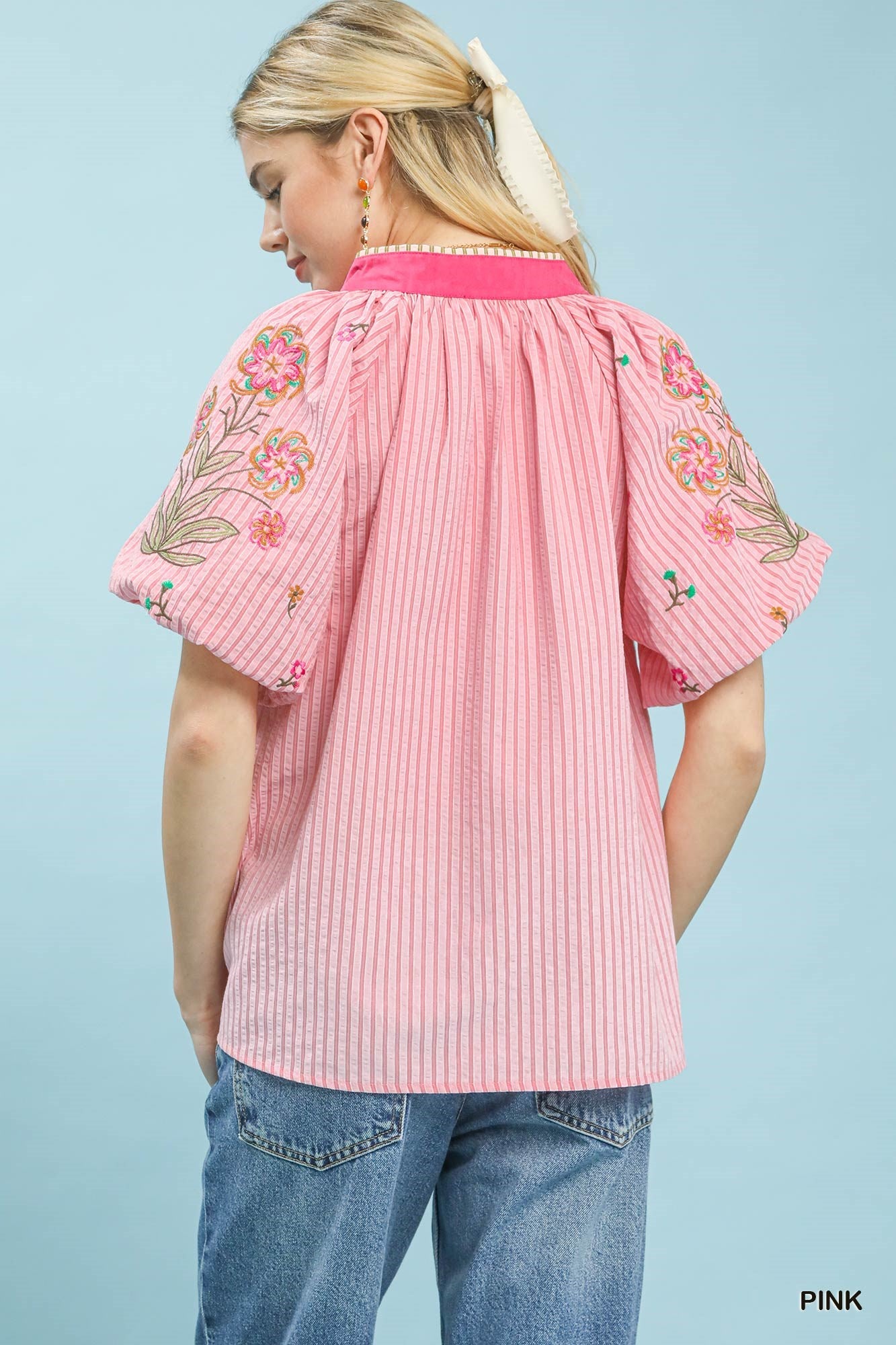 STRIPED EMB PINK TOP