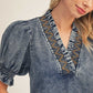SMOCK EMB DENIM DRESS