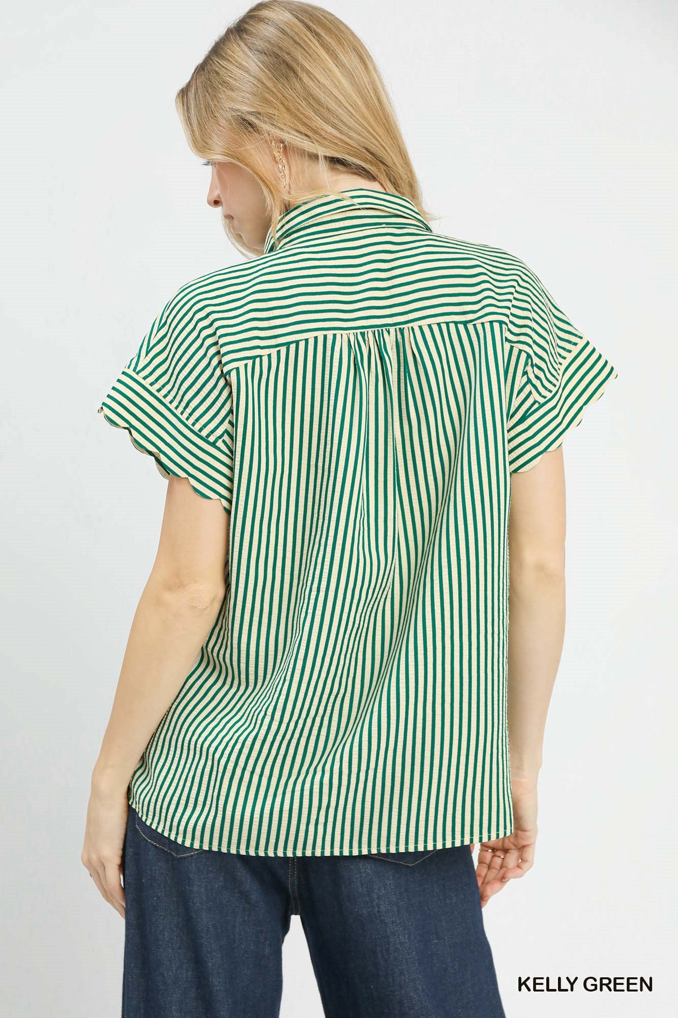 STRIPED KELLY GREEN BUTTON-DOWN TOP