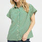 STRIPED KELLY GREEN BUTTON-DOWN TOP