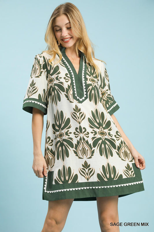 SCALLOP MIX SAGE GREEN DRESS