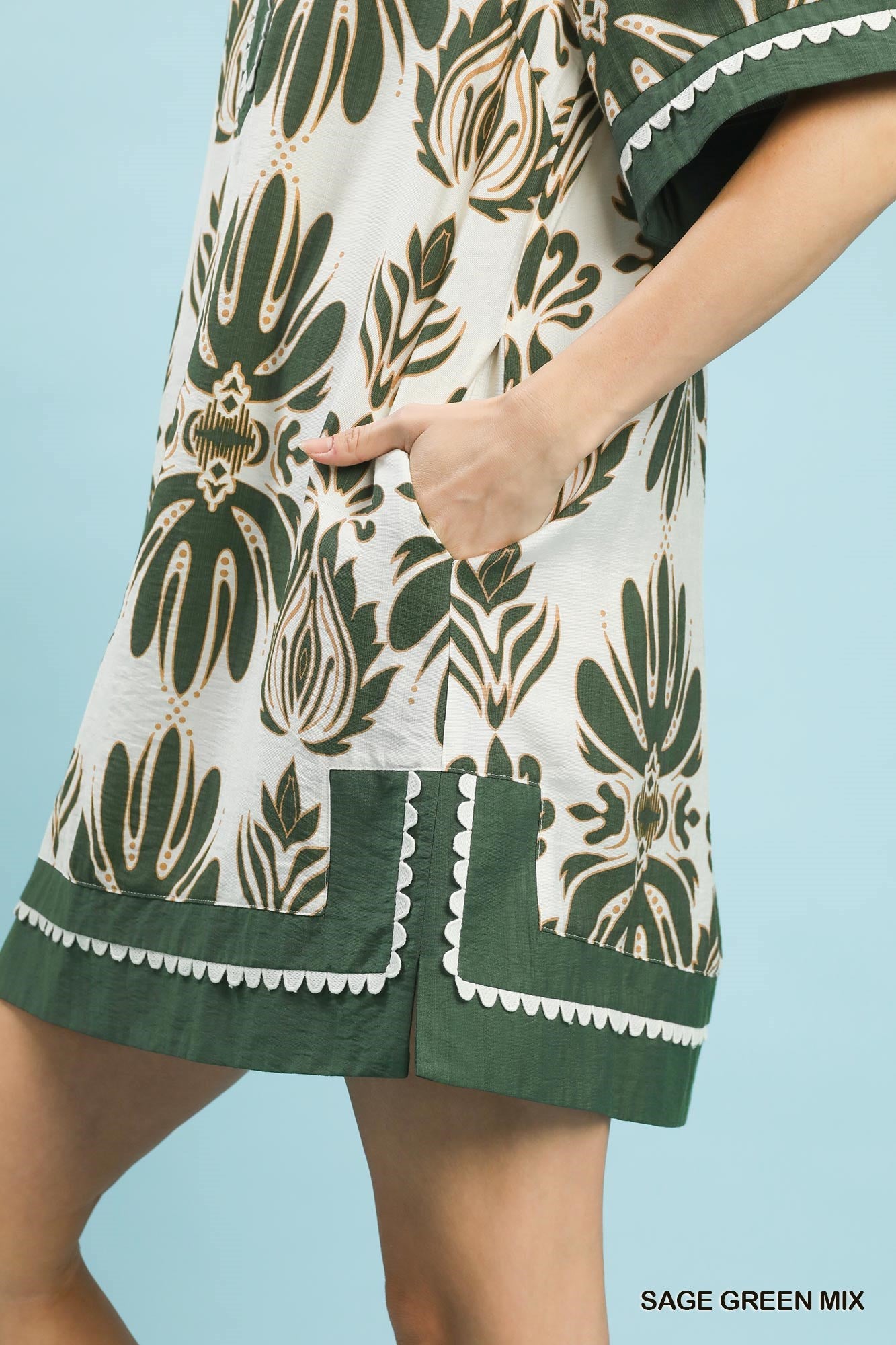 SCALLOP MIX SAGE GREEN DRESS
