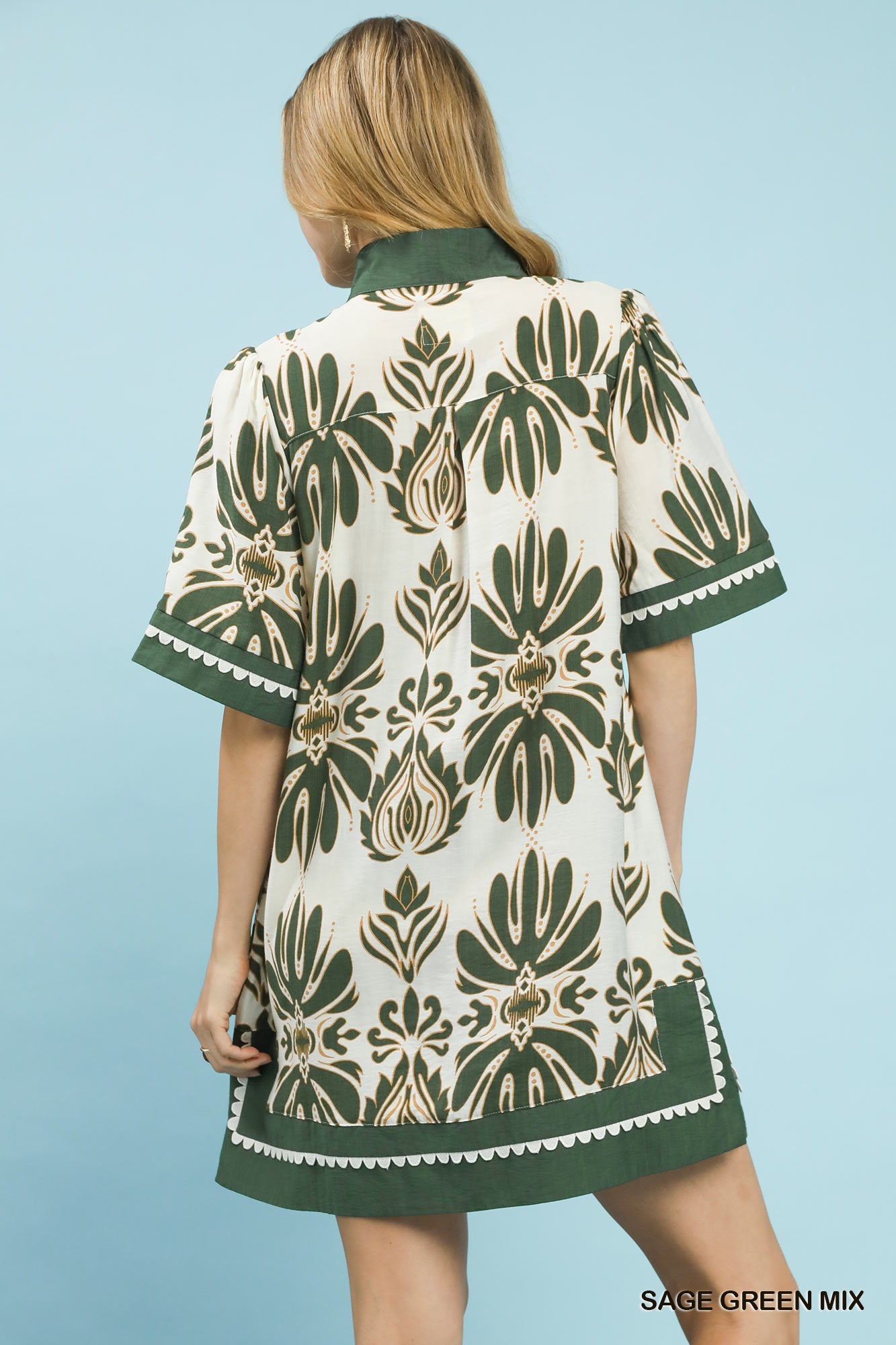 SCALLOP MIX SAGE GREEN DRESS