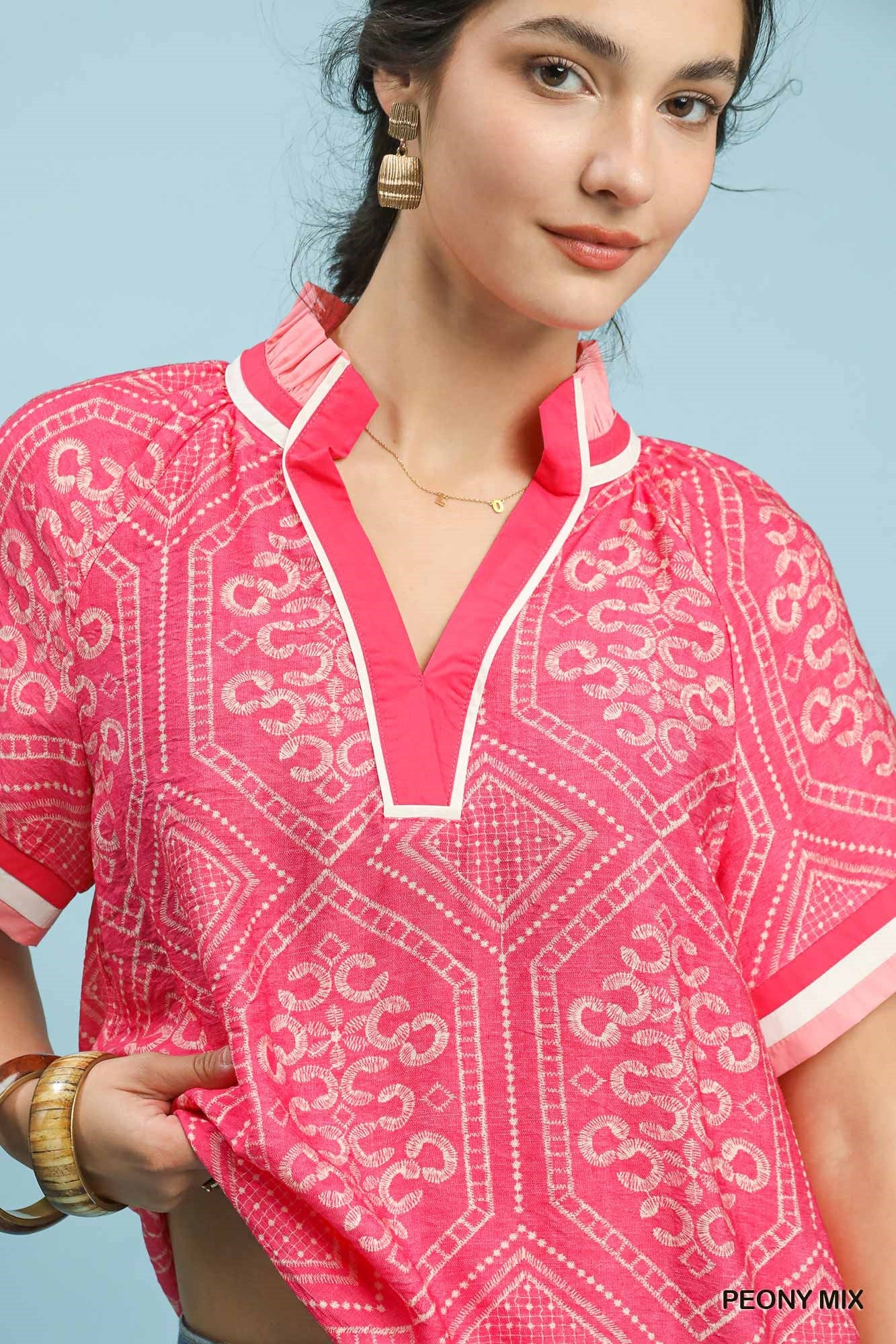 GEOMETRIC PRINT PEONY MIX TOP