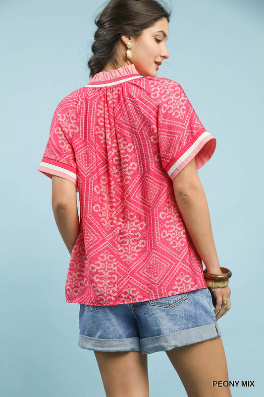 GEOMETRIC PRINT PEONY MIX TOP