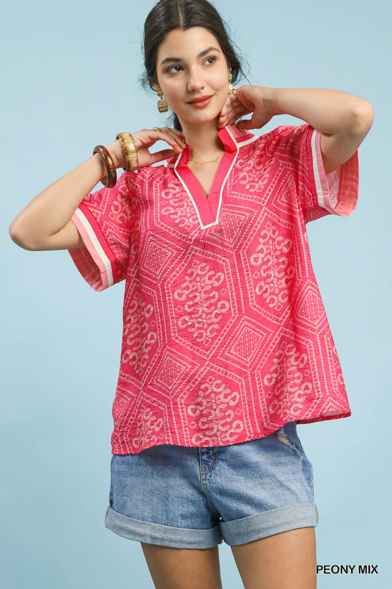 GEOMETRIC PRINT PEONY MIX TOP