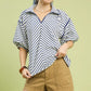 CHEVRON COLLARED NAVY TOP