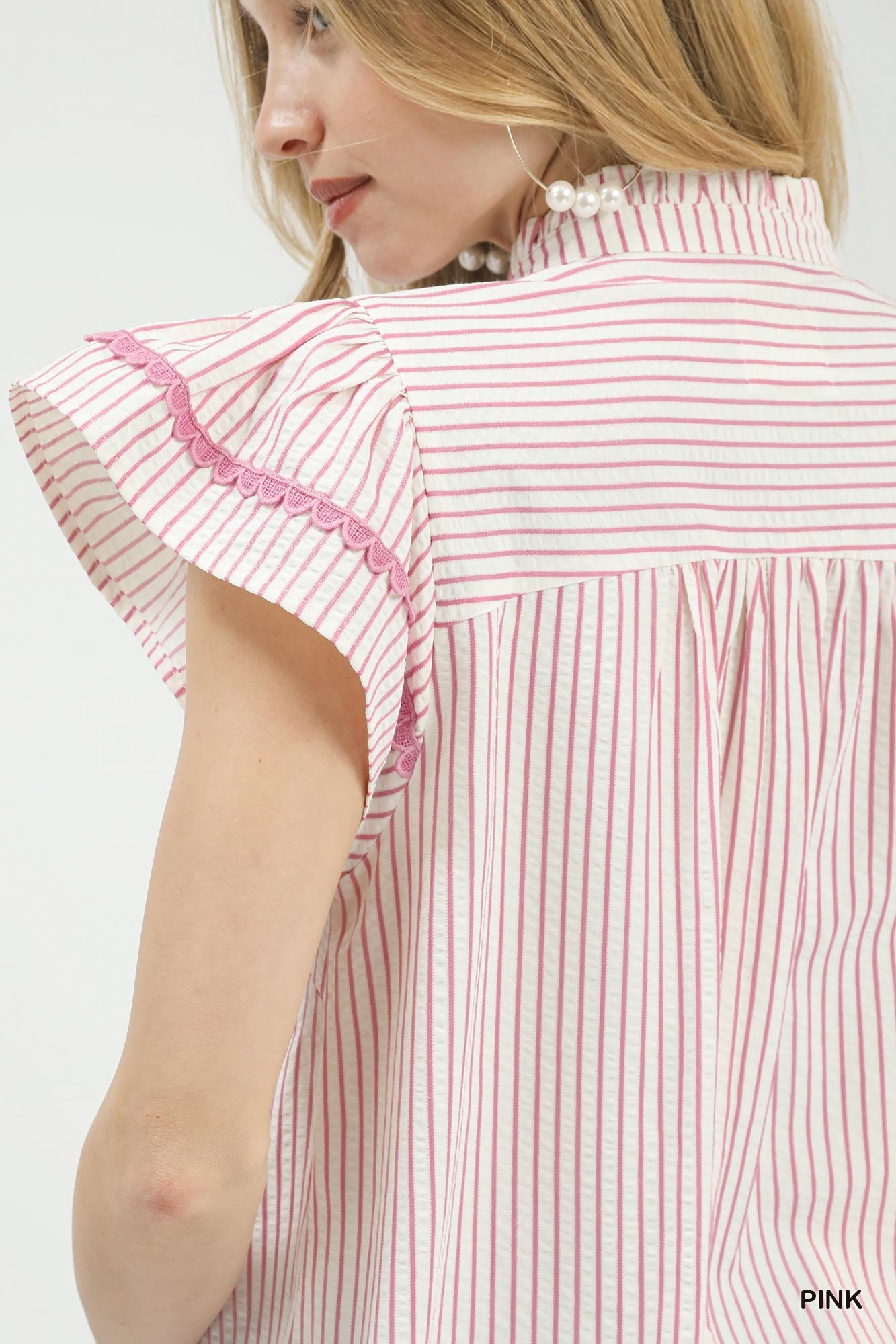 PINK STRIPED FLUTTER TOP