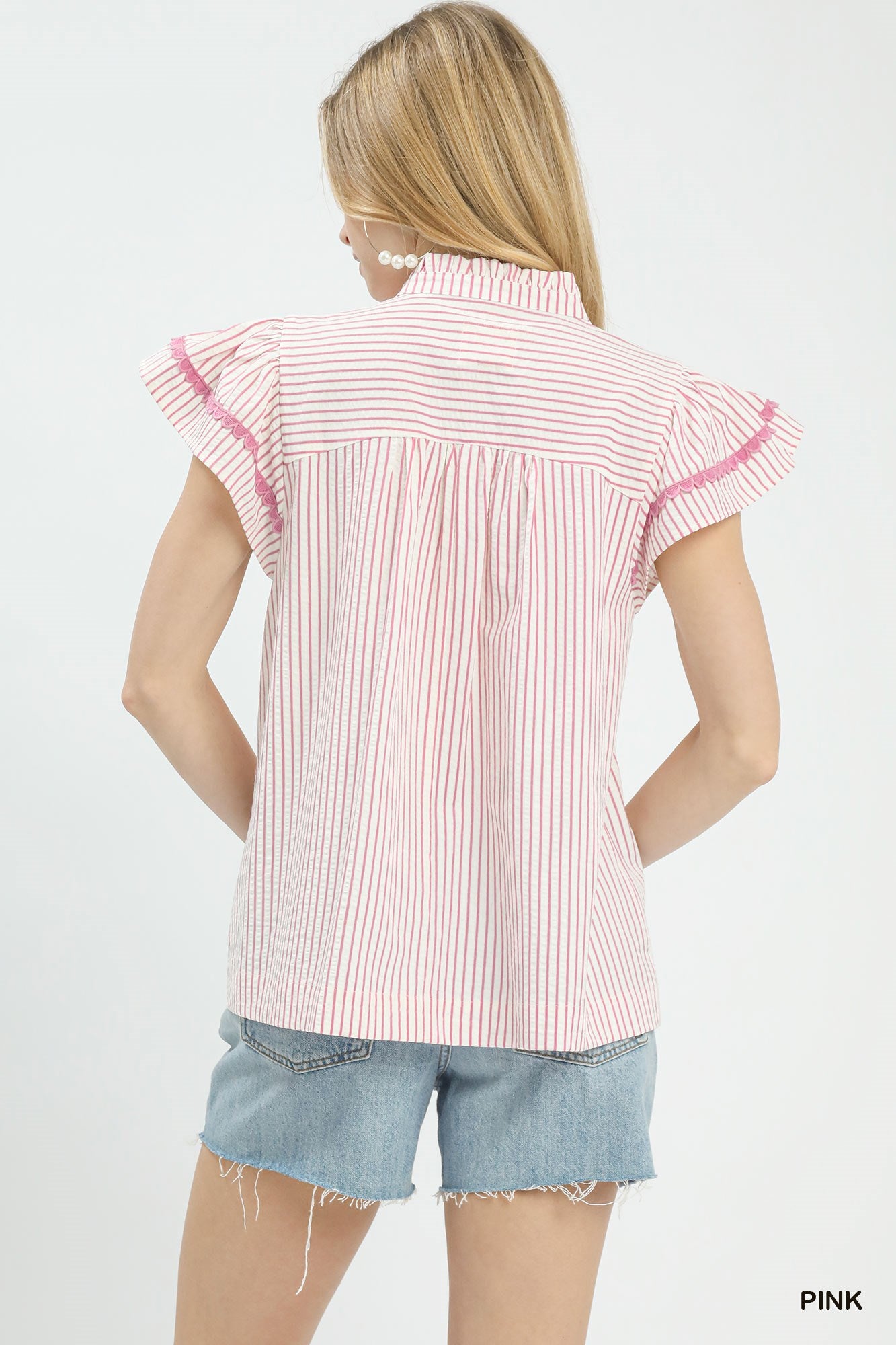 PINK STRIPED FLUTTER TOP