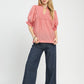 SMOCKED YOKE CORAL PINK TOP