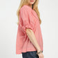 SMOCKED YOKE CORAL PINK TOP