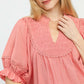 SMOCKED YOKE CORAL PINK TOP