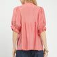 SMOCKED YOKE CORAL PINK TOP