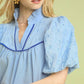 EYELET MIX BLUE TOP