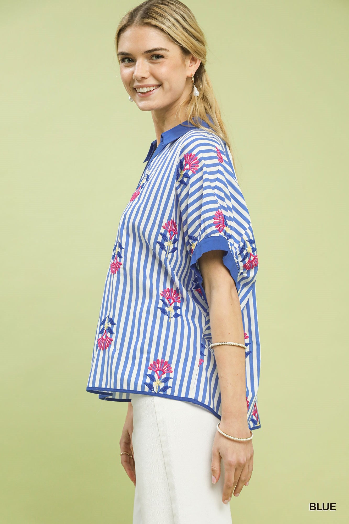 BOHO EMB BLUE TOP