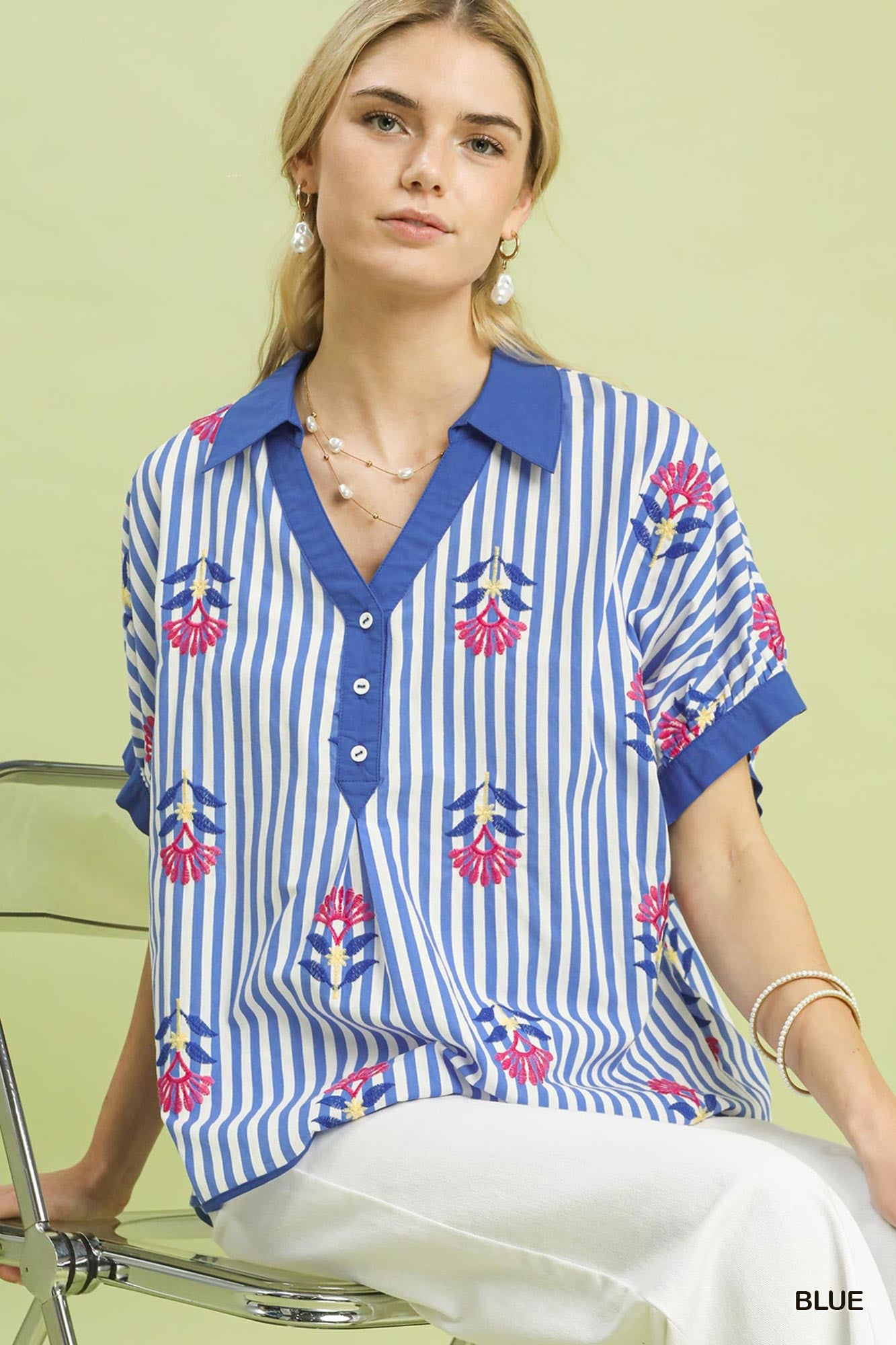 BOHO EMB BLUE TOP