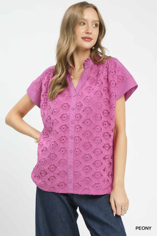 LACE BUTTON PEONY TOP