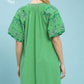 EMB PUFF SWING APPLE GREEN DRESS