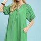EMB PUFF SWING APPLE GREEN DRESS