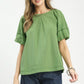 STITCHED ROUND NECK SAGE TOP