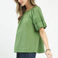 STITCHED ROUND NECK SAGE TOP