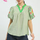 EMB PUFF SLEEVE GREEN TOP