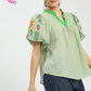 EMB PUFF SLEEVE GREEN TOP