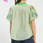 EMB PUFF SLEEVE GREEN TOP